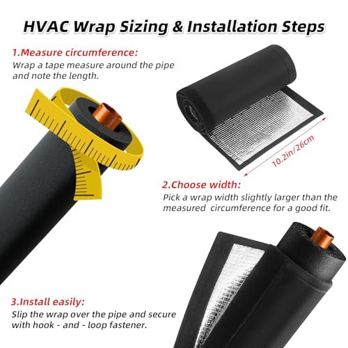 3-Layer 72x10.2 in HVAC Pipe Insulation Cover,Outdoor AC Line Insulation Cover with Waterproof Oxford ,Flexible Sleeve for AC Pipe Insulation Outdoor and Mini Split Systems (Black, 1 Pack)