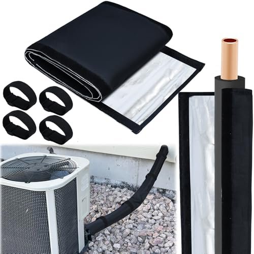 3 Layers HVAC Copper Pipe Insulation Cover Protector Outdoor 600D Oxford AC Copper Line Insulation Sleeve Wrap for Outside 72x10.2Inch with 4 Adjustable Straps for Central Air Conditioning Mini Splits