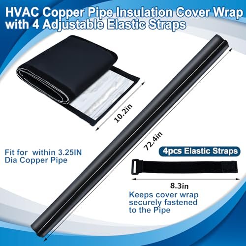 3 Layers HVAC Copper Pipe Insulation Cover Protector Outdoor 600D Oxford AC Copper Line Insulation Sleeve Wrap for Outside 72x10.2Inch with 4 Adjustable Straps for Central Air Conditioning Mini Splits