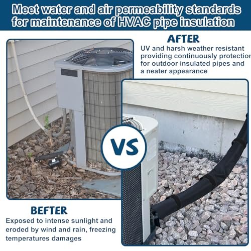 3 Layers HVAC Copper Pipe Insulation Cover Protector Outdoor 600D Oxford AC Copper Line Insulation Sleeve Wrap for Outside 72x10.2Inch with 4 Adjustable Straps for Central Air Conditioning Mini Splits