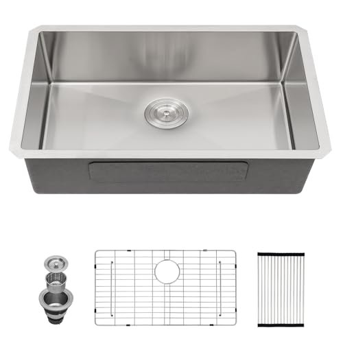 30 inch Undermount Sink 16 Gauge Stainless Steel Undermount Single Bowl Kitchen Sinks Large Deep Under Counter Kitchen Sink Basin 30"x18"x9"