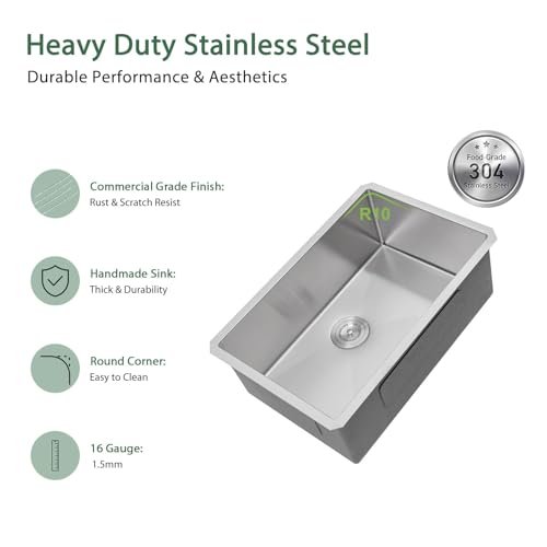 30 inch Undermount Sink 16 Gauge Stainless Steel Undermount Single Bowl Kitchen Sinks Large Deep Under Counter Kitchen Sink Basin 30"x18"x9"