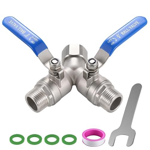 304 Stainless Steel Garden Hose Splitter 2 Way Heavy Duty, Full Flow Y Valve Water Hose Splitter With Long Handle, Lead-free，3/4" GHT Thread