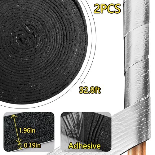 32.8 FT Pipe Insulation Wrap,Foil Pipe Wrap Insulation Tape Self Adhesive for Outdoor Indoor Pipe Insulation Wrap Freezing Weather （Black 1pack）