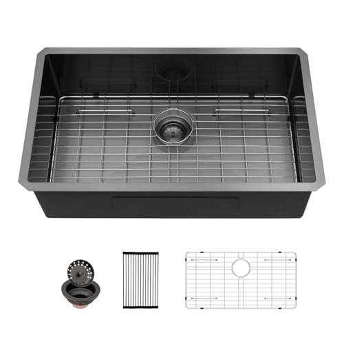 33 Black Kitchen Sink Undermount - Sarlai 33 inch Gunmetal Black Stainless Steel 16 Gauge Undermount Single Bowl Kitchen Sink Basin