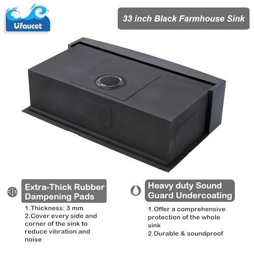 33 Inch Black Farmhouse Sink,Gunmetal Black Apron-Front Stainless Steel Deep Single Bowl 16 Gauge Undermount Farmhouse Kitchen Sink with Integrated Ledge and Accessories