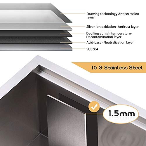 33 Inch Double Bowl Undermount Kitchen Sink Workstation-Bokaiya 33x19 Undermount Kitchen Sink Double Bowl 16 Gauge Stainless Steel Deep 50/50 Low Divide Kitchen Sinks with Accessories