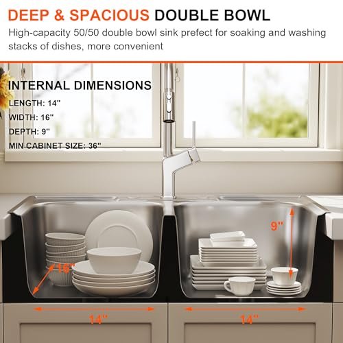 33x22 Drop In Double Bowl Kitchen Sink 33 Inch 50/50 Topmount 18 Gauge Stainless Steel Commercial Grade Satin Finish Sinks with Basket Strainer 33" x 22" x 9"