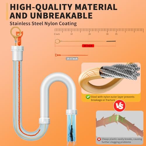 35 Inch Drain Snake Hair Clog Remover Tool, Anti-Break Metal with Nylon Coating Sink Snake, for Bathroom Sink, Tub, Shower, Pipe Drain (4 Pack)