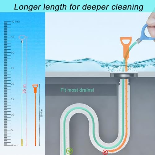 35 Inch Drain Snake Hair Drain Clog Remover Tool, Anti-Break Steel Sink Snake Drain Hair Removal Tool, Long Flexible Drain Cleaner Tool for Bathroom Sink, Tub, Shower, Pipe Drain(3 Pack)