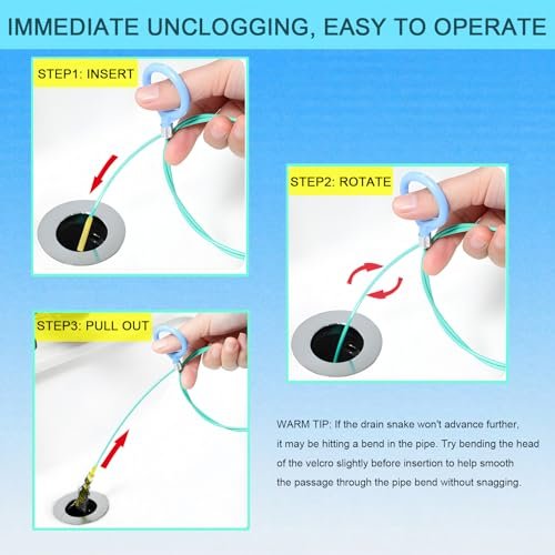 35 Inch Drain Snake Hair Drain Clog Remover Tool, Anti-Break Steel Sink Snake Drain Hair Removal Tool, Long Flexible Drain Cleaner Tool for Bathroom Sink, Tub, Shower, Pipe Drain(3 Pack)