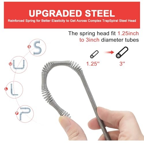 35FT Drain Snake with Drill Attachment, Auto/Manual Plumbing Snake for Kitchen Sink, Shower Clogs, Includes Gloves & Storage Bag