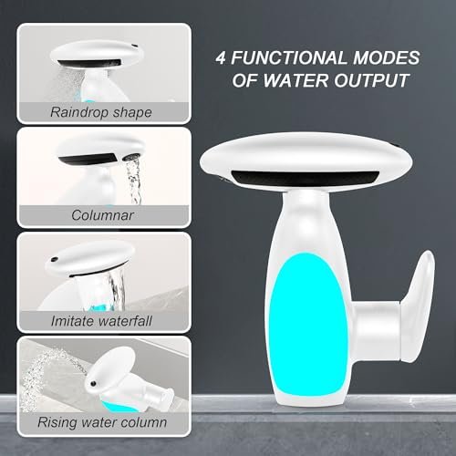 360° Rotating Ambient Light Bathroom Faucet - 4-Way Rotating Pull-Down Spray, Smart Temperature-Changing LED, Modern Bathroom Sink Faucet 9/16" Hose Cold Start Ceramic Cartridge