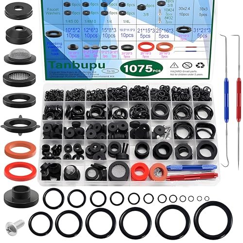37 Sizes 1075Pcs Universal Plumbing Repair Kit Faucet washers & O-Rings & Sealing gaskets for Faucets, Hoses, Spigots and Other Home Plumbing fixtures with Pick Hook
