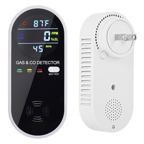 4-in-1 Combination Gas & Carbon Monoxide Detector,Dual Sensor Natural Gas Leak Detector & Carbon Monoxide Detectors Plug in (Temperature & Humidity) for Home,RV,Apartment