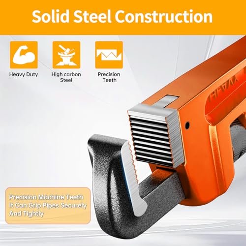 4 Pack Heavy Duty Pipe Wrench Set, 8'' 10'' 12'' and 14'' Adjustable Jaw Plumbing Wrench, Heat-Treated Chromium Vanadium Steel Pipe Tools with Anti-Vibration Grip for Industrial/Domestic Pipe Repair