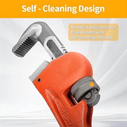 4 Pack Heavy Duty Pipe Wrench Set, 8'' 10'' 12'' and 14'' Adjustable Jaw Plumbing Wrench, Heat-Treated Chromium Vanadium Steel Pipe Tools with Anti-Vibration Grip for Industrial/Domestic Pipe Repair
