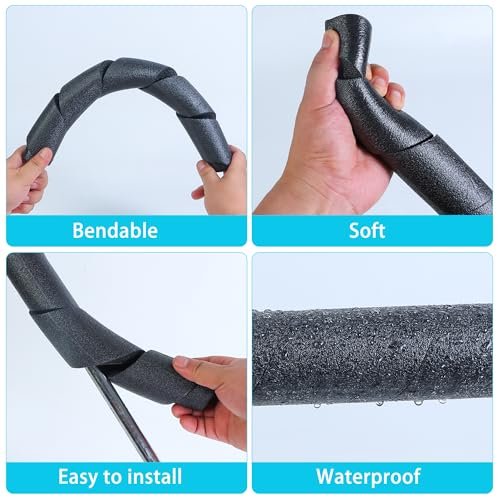 4 Pack Pipe Insulation Foam Tube, 15.74 Inch Black Pool Noodles Foam Snake Pipe Wrap Protection Multi-Purpose Soft Foams Tubing for Winter Water Pipes and Outdoor Indoor Swimming Pool Handle