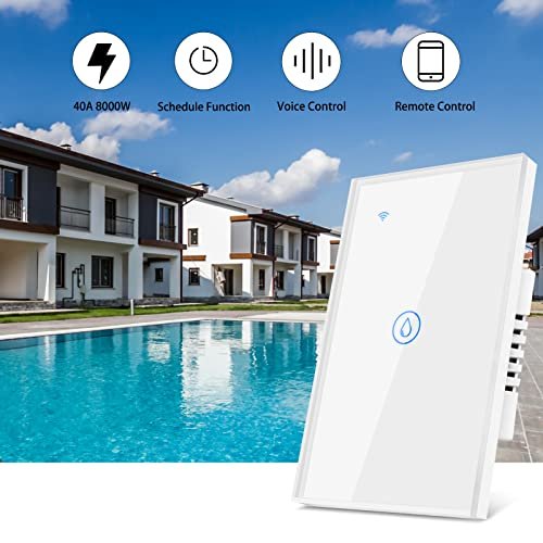 40Amp Smart Water Heater Switch, 100/240V, 8000W, Requires Neutral Wire, 2.4GHz Wi-Fi, Compatible with Alexa & Google Home, Upgraded (No Ground Wire), White