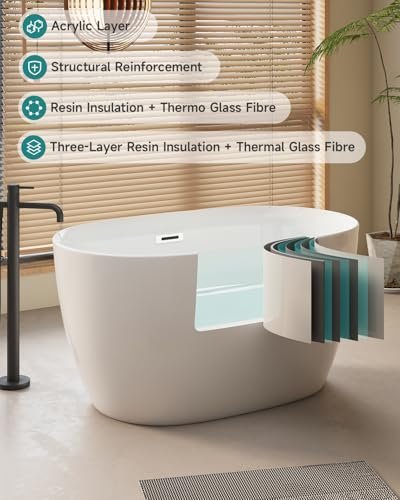 47" Acrylic Freestanding Bathtubs, Oval Shaped Soaking Tub, Stand Alone Tubs with Pop-UP Chrome Drain for Small Bathroom, Slotted Overflow, cUPC Certified -Gloss White
