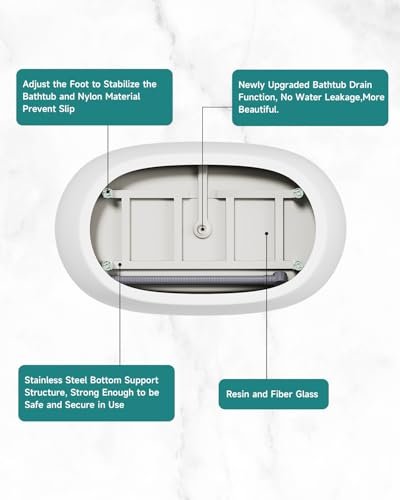 47" Acrylic Freestanding Bathtubs, Oval Shaped Soaking Tub, Stand Alone Tubs with Pop-UP Chrome Drain for Small Bathroom, Slotted Overflow, cUPC Certified -Gloss White