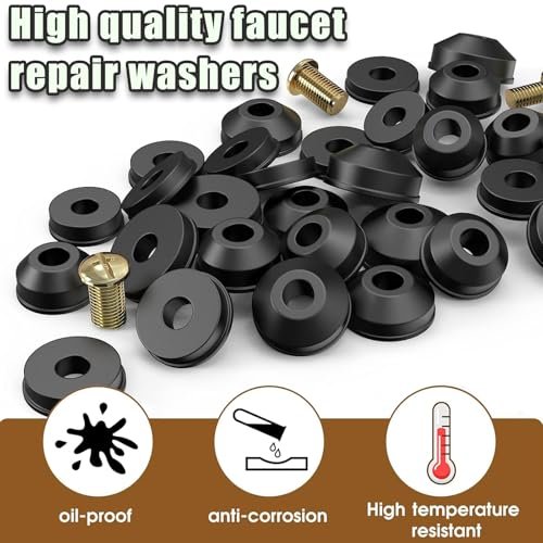 48 PCS Faucet Washer Assortment Kit Outdoor Faucet Repair Kit with Brass Screws Flat and Beveled Washers for Use with Assorted Quick-Opening Style Faucets Stem Worn Out Washer Replacements (48 PCS)