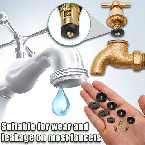 48 PCS Faucet Washer Assortment Kit Outdoor Faucet Repair Kit with Brass Screws Flat and Beveled Washers for Use with Assorted Quick-Opening Style Faucets Stem Worn Out Washer Replacements (48 PCS)