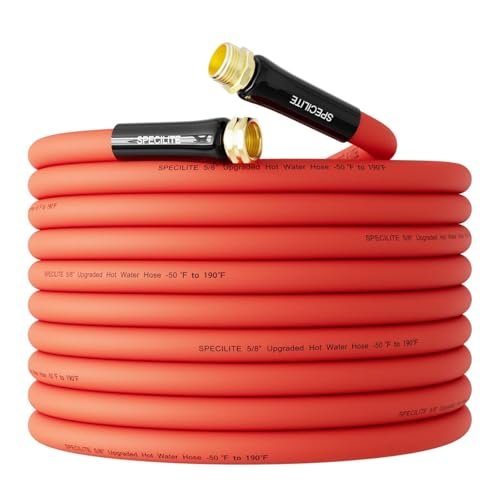5/8" Hot/Cold Rubber Garden Water Hose 50 ft, -50℉-190℉, 200psi Working, 600psi Burst, Flexible & Lightweight With 3/4" Brass Fittings for Yard, Outdoor, Farm, Agriculture, Construction, Red