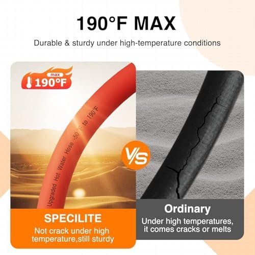 5/8" Hot/Cold Rubber Garden Water Hose 50 ft, -50℉-190℉, 200psi Working, 600psi Burst, Flexible & Lightweight With 3/4" Brass Fittings for Yard, Outdoor, Farm, Agriculture, Construction, Red