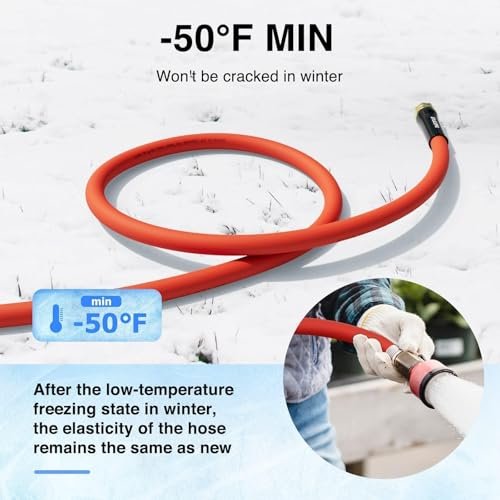 5/8" Hot/Cold Rubber Garden Water Hose 50 ft, -50℉-190℉, 200psi Working, 600psi Burst, Flexible & Lightweight With 3/4" Brass Fittings for Yard, Outdoor, Farm, Agriculture, Construction, Red