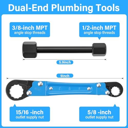5-Color Angle Stop Wrench Kit, Professional Plumbing Tool Set for Bathroom/Kitchen Valves, Adjustable Valve Removal Tool with Rust-Proof Chrome Steel (Blue)