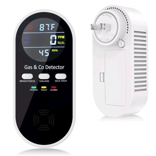 5-in-1 Upgraded Plug in Carbon Monoxide Detector and Natural Gas Detector, KH Alert Portable Carbon Monoxide Detector & Gas Leak Detector with 9V Battery Backup, CO Detector with ℉ & Humidity for Home