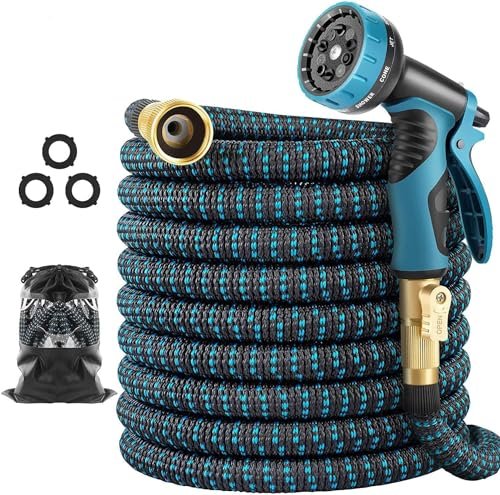 50 ft Garden Hose Expandable Hoses - Upgrade 2025 Flexible Water Hose with 10 Functions Spray Nozzle，Car Wash Hoses with Solid Brass Connector, Leakproof Lightweight Expanding Pipe for Yard,Outdoor