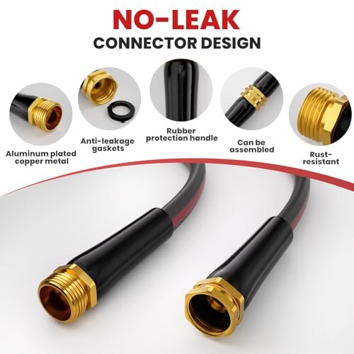 50ft Non-Expanding Garden Hose with 8-Layer Latex Core, Lightweight & Kink-Free, Flexible Heavy Duty Water Hose for Lawn, Yard, Car Washing (3/4" Solid Brass Fittings, Crush-Resistant)