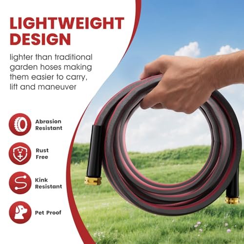 50ft Non-Expanding Garden Hose with 8-Layer Latex Core, Lightweight & Kink-Free, Flexible Heavy Duty Water Hose for Lawn, Yard, Car Washing (3/4" Solid Brass Fittings, Crush-Resistant)