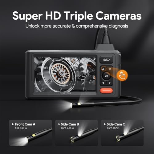 50FT Triple Lens Sewer Camera, DEPSTECH Borescope with 5" IPS Screen, 1080P Endoscope with Light, Flexible Snake Inspection for Wall, Plumbing, Automotive Engine Inspect