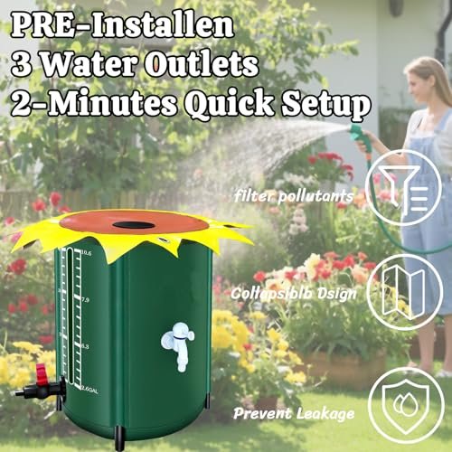 52 Gallon Collapsible Rain Water Collection Barrel System, Efficient Yard Rainwater Harvesting Solution with Spigot, Catchment Tank Stand Kit, Collector Storage Containers Long Term