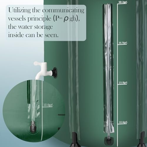 53 Gallon Collapsible Rain Barrel for Garden/Outside/Lawn, Portable Rainwater Collection System, Rain Barrel to Collect Rainwater from Gutter, Water Storage Tank with Two Spigots & Overflow Kit, Green