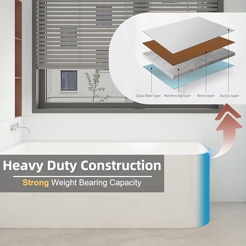 59 x 28 inch Corner Bathtub Left Drain, Modern Freestanding Soaking Tub, Stand Alone Acrylic Tubs with Left Hand Drain & Overflow, 59" L x 28-3/4" W, Glossy White,Sapce Saving