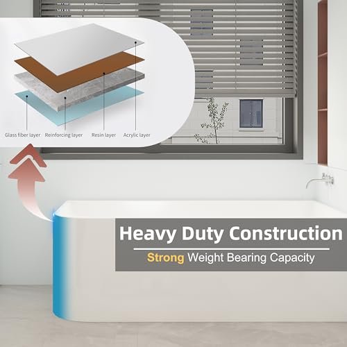 59 x 28 inch Corner Bathtub Right Drain, Modern Freestanding Soaking Tub, Deep Spa Stand Alone Acrylic Tubs with Right Hand Drain & Overflow, 59" L x 28-3/4" W, Glossy White,Sapce Saving