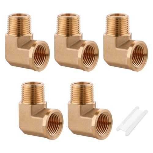 5Pcs 90 Degree Brass Street Elbow 1/4" NPT Male x 1/4" NPT Female Forged Pipe Fitting