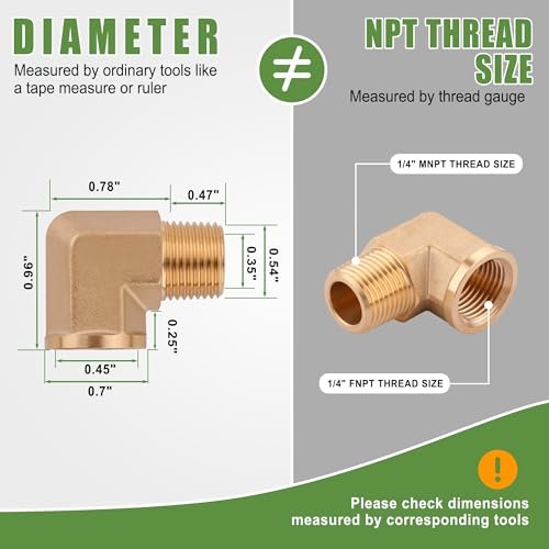 5Pcs 90 Degree Brass Street Elbow 1/4" NPT Male x 1/4" NPT Female Forged Pipe Fitting