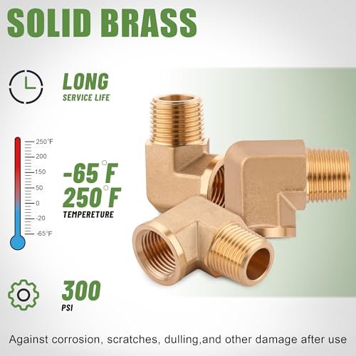 5Pcs 90 Degree Brass Street Elbow 1/4" NPT Male x 1/4" NPT Female Forged Pipe Fitting