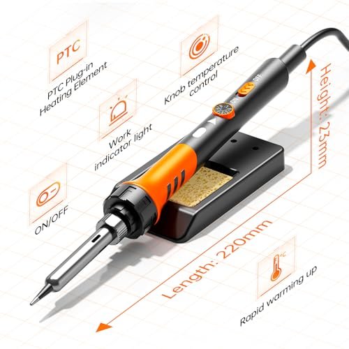 60W Adjustable Temperature Soldering Iron Kit - 9-in-1 With 5 Tips, Solder Wire Stand for Soldering and Repair