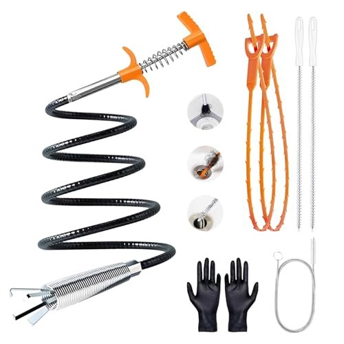 63 Inch Drain Snake Hair Drain Clog Remover Tool, Flexible Sink Snake Drain Cleaner Tool Set, Plumbing Snake for Toilet Sewer Shower Kitchen Bathroom Tub Clogged Hair Removal Cleaning Tool Set