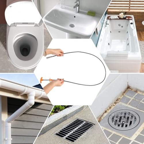 63 Inch Drain Snake Hair Drain Clog Remover Tool, Flexible Sink Snake Drain Cleaner Tool Set, Plumbing Snake for Toilet Sewer Shower Kitchen Bathroom Tub Clogged Hair Removal Cleaning Tool Set