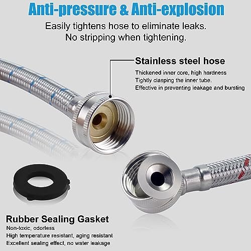 6FT Premium Stainless Steel Washer Hoses with 90 Degree Elbow No-lead Burst-Proof 3/4" NPT Connection Hot & Cold Water Inlet Supply Lines for Washer - 2 Pack by Fetechmate