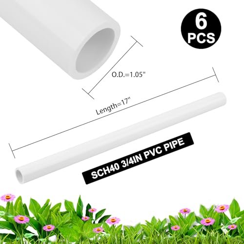 6Pcs 3/4 Inch PVC Pipe 17" Long Sch40 Industrial Pipes for Home DIY, Greenhouse, Garden, Farm, Workshop, Furniture Grade, White (0.75" x 17"L)