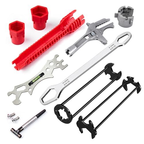 6PCS Basin Wrench Set, 8 in 1 Sink Bathroom Faucet Spanner, Adjustable Wrench Wide Jaw Short Shank 10-70mm, Universal Plumbing Tools for Washbasin, Tube, Nut Removal Installation