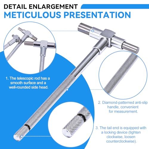 6Pcs T Bore Hole Gauges Set Bulk, 5/16" - 6" Range - Smooth Action Telescoping Gauge with Lock, High Precision Telescopic Bore Gauge T-Gage Set, Complete Measurement Kit Includes Pouch